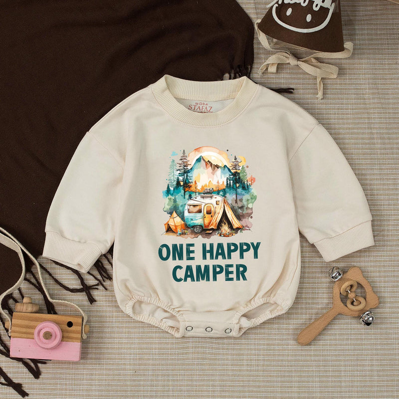 Custom Camp Theme Silk Banner for Baby's First Birthday Party, Personalized Name & Date Decoration, One Happy Camper Celebration
