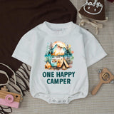 Custom Camp Theme Silk Banner for Baby's First Birthday Party, Personalized Name & Date Decoration, One Happy Camper Celebration