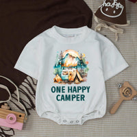 Custom Camp Theme Silk Banner for Baby's First Birthday Party, Personalized Name & Date Decoration, One Happy Camper Celebration