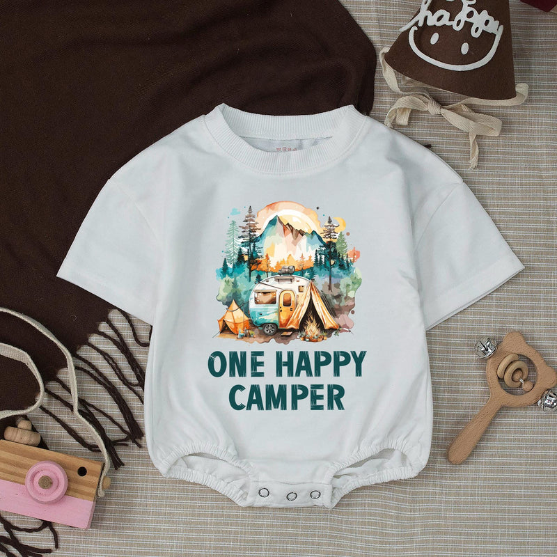 Custom Camp Theme Silk Banner for Baby's First Birthday Party, Personalized Name & Date Decoration, One Happy Camper Celebration