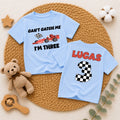 Custom Can't Catch Me I'm Three Race Car Birthday Shirt for Toddler Boys, Checkered Number Tee, Soft Cotton Kids' Outfit for Parties