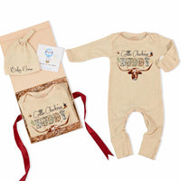 Custom Cattle Checking Buddy Baby Boy Outfit with Cowhide Design, Long Sleeve Bodysuit & Matching Hat, Soft Cotton, Perfect Baby Gift