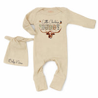 Custom Cattle Checking Buddy Baby Boy Outfit with Cowhide Design, Long Sleeve Bodysuit & Matching Hat, Soft Cotton, Perfect Baby Gift