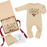 Custom Cattle Checking Buddy Baby Boy Outfit with Cowhide Design, Long Sleeve Bodysuit & Matching Hat, Soft Cotton, Perfect Baby Gift
