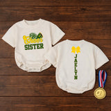 Custom Cheer Sister Romper for Babies & Toddlers, Personalized Game Day Outfit with Pom-Pom & Megaphone Artwork, Soft Cotton, Perfect Gift