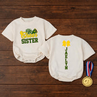 Custom Cheer Sister Romper for Babies & Toddlers, Personalized Game Day Outfit with Pom-Pom & Megaphone Artwork, Soft Cotton, Perfect Gift