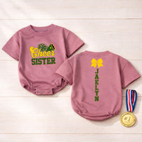 Custom Cheer Sister Romper for Babies & Toddlers, Personalized Game Day Outfit with Pom-Pom & Megaphone Artwork, Soft Cotton, Perfect Gift