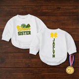 Custom Cheer Sister Romper for Babies & Toddlers, Personalized Game Day Outfit with Pom-Pom & Megaphone Artwork, Soft Cotton, Perfect Gift