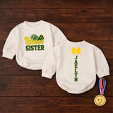 Custom Cheer Sister Romper for Babies & Toddlers, Personalized Game Day Outfit with Pom-Pom & Megaphone Artwork, Soft Cotton, Perfect Gift