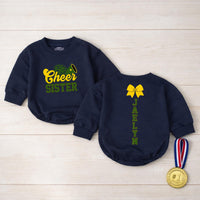 Custom Cheer Sister Romper for Babies & Toddlers, Personalized Game Day Outfit with Pom-Pom & Megaphone Artwork, Soft Cotton, Perfect Gift