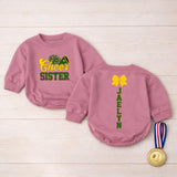 Custom Cheer Sister Romper for Babies & Toddlers, Personalized Game Day Outfit with Pom-Pom & Megaphone Artwork, Soft Cotton, Perfect Gift