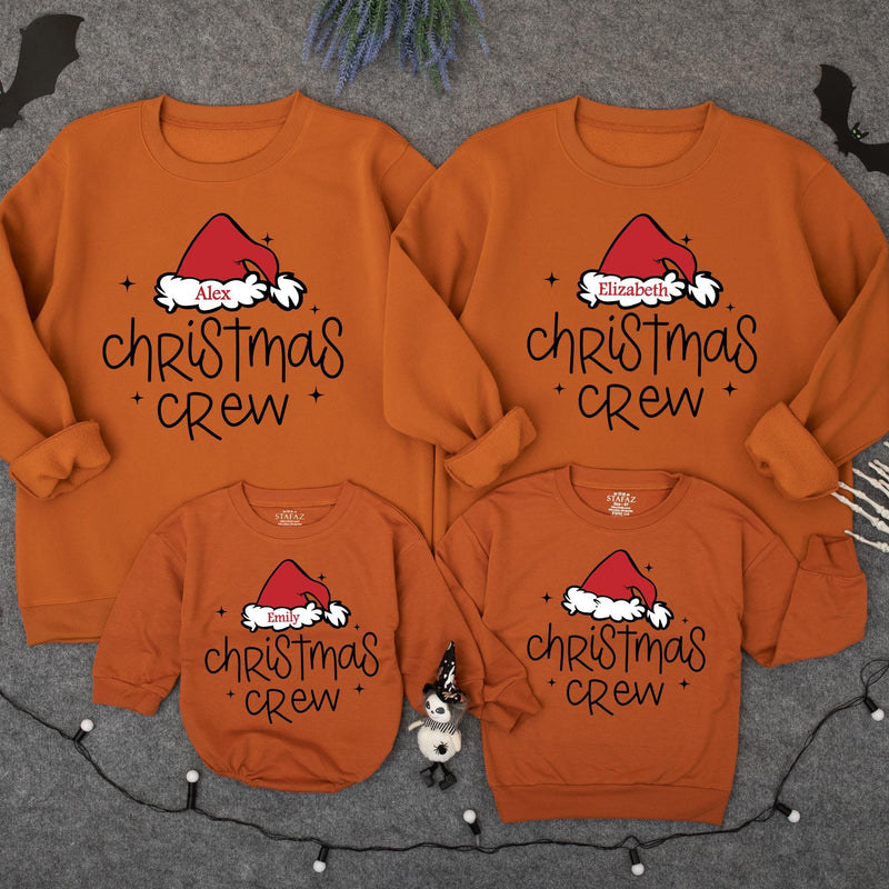 Custom Christmas Family Sweatshirts Personalized Santa Hat Outfit Holiday Crew Apparel for Mom Dad Kids Baby Toddler Festive Gift
