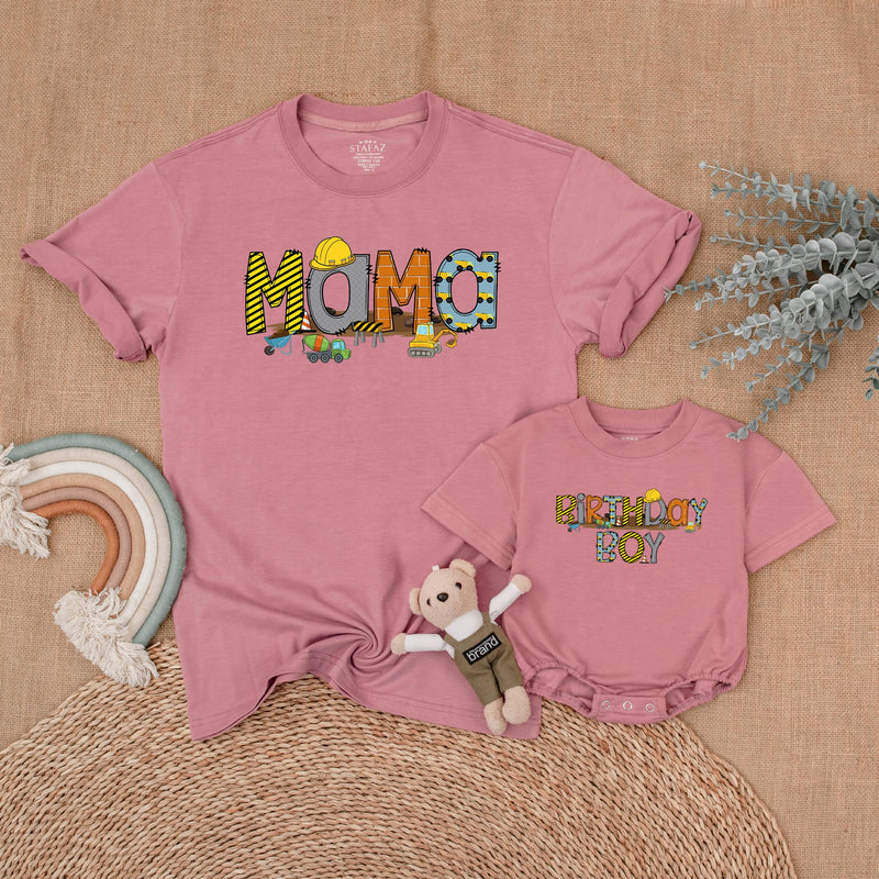 Custom Construction Birthday Boy Shirt with Matching Family Designs, Personalized Hard Hat Graphics Toddler Baby Outfit Party Gift