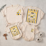 Custom Construction Crew Shirt with Excavator Graphic, Baby Romper or Kids' Tee for 1st Birthday, Soft Cotton Family Matching Outfit