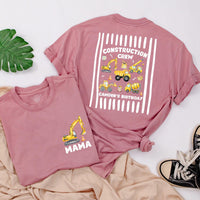 Custom Construction Crew Shirt with Excavator Graphic, Baby Romper or Kids' Tee for 1st Birthday, Soft Cotton Family Matching Outfit