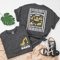 Custom Construction Crew Shirt with Excavator Graphic, Baby Romper or Kids' Tee for 1st Birthday, Soft Cotton Family Matching Outfit