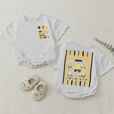Custom Construction Crew Shirt with Excavator Graphic, Baby Romper or Kids' Tee for 1st Birthday, Soft Cotton Family Matching Outfit