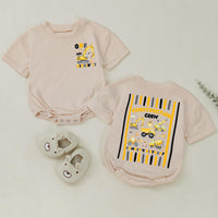 Custom Construction Crew Shirt with Excavator Graphic, Baby Romper or Kids' Tee for 1st Birthday, Soft Cotton Family Matching Outfit