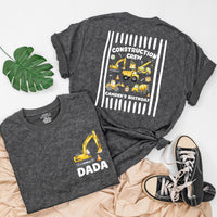 Custom Construction Crew Shirt with Excavator Graphic, Baby Romper or Kids' Tee for 1st Birthday, Soft Cotton Family Matching Outfit