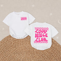 Custom Cool Auntie and Niece Matching Shirts with Retro 70s Groovy Hot Pink Checkerboard Design, Personalized Names, Fun Family Gift