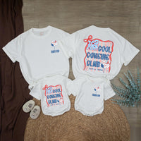 Custom Cool Cousins Club Shirts for Kids and Adults, Matching 4th of July Family Outfits, Soft Cotton Patriotic Rompers and Tees
