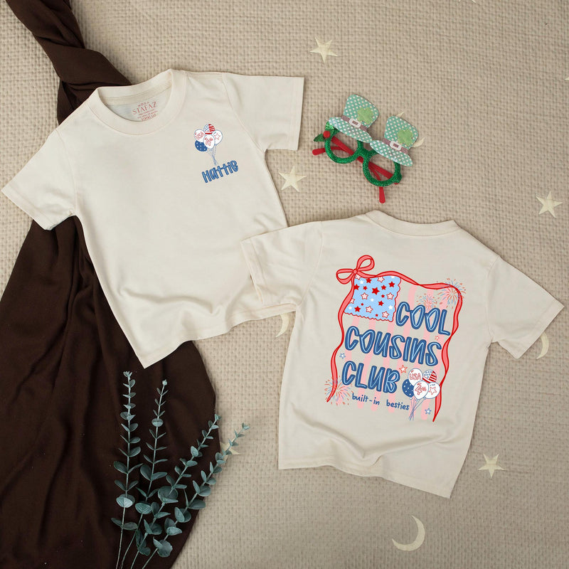 Custom Cool Cousins Club Shirts for Kids and Adults, Matching 4th of July Family Outfits, Soft Cotton Patriotic Rompers and Tees