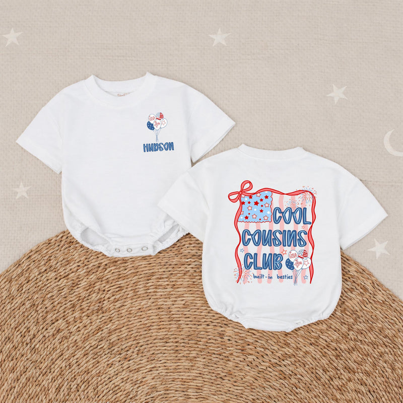 Custom Cool Cousins Club Shirts for Kids and Adults, Matching 4th of July Family Outfits, Soft Cotton Patriotic Rompers and Tees