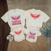 Custom Cousin Crew 4th of July Matching Shirts with Patriotic Eagle Design, Soft Cotton Baby Rompers and Toddler Tees for Independence Day