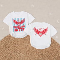 Custom Cousin Crew 4th of July Matching Shirts with Patriotic Eagle Design, Soft Cotton Baby Rompers and Toddler Tees for Independence Day