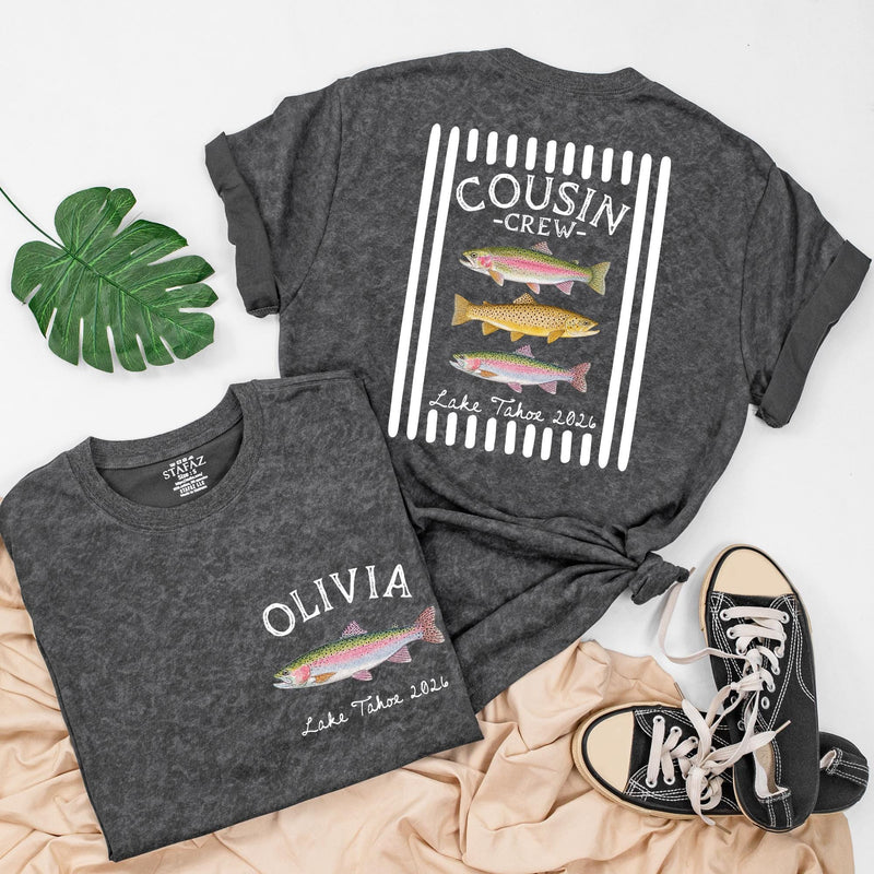 Custom Cousin Crew Lake Trip Shirts with Names, Soft Cotton Matching Family Tee & Baby Romper, Summer Vacation Outfit for Kids & Adults