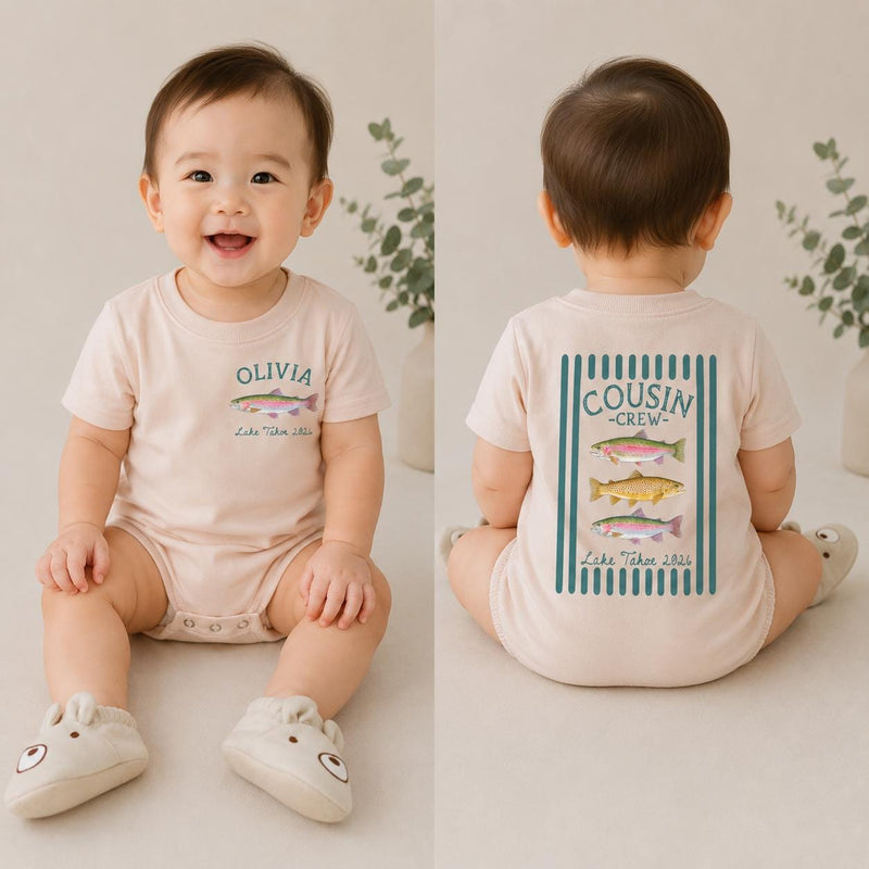 Custom Cousin Crew Lake Trip Shirts with Names, Soft Cotton Matching Family Tee & Baby Romper, Summer Vacation Outfit for Kids & Adults