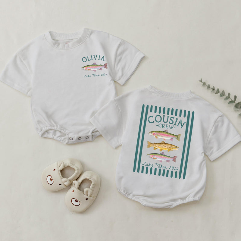 Custom Cousin Crew Lake Trip Shirts with Names, Soft Cotton Matching Family Tee & Baby Romper, Summer Vacation Outfit for Kids & Adults