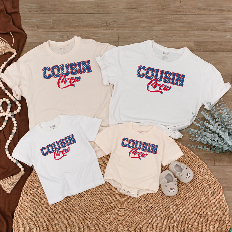 Custom Cousin Crew Matching Family Shirts, Patriotic 4th of July Outfits for Baby, Toddler, Kids, Adults, Soft Cotton USA Design