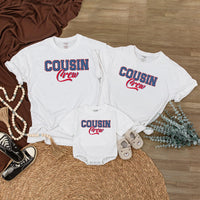 Custom Cousin Crew Matching Family Shirts, Patriotic 4th of July Outfits for Baby, Toddler, Kids, Adults, Soft Cotton USA Design