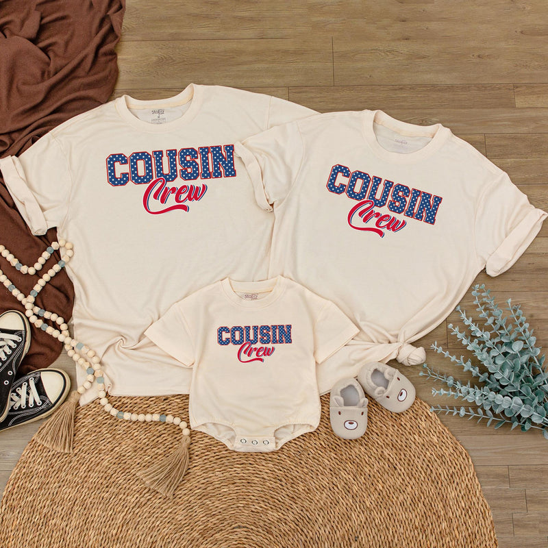 Custom Cousin Crew Matching Family Shirts, Patriotic 4th of July Outfits for Baby, Toddler, Kids, Adults, Soft Cotton USA Design