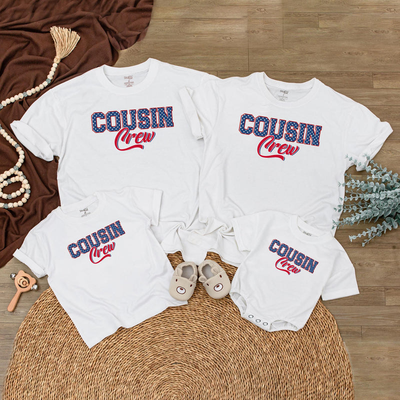 Custom Cousin Crew Matching Family Shirts, Patriotic 4th of July Outfits for Baby, Toddler, Kids, Adults, Soft Cotton USA Design