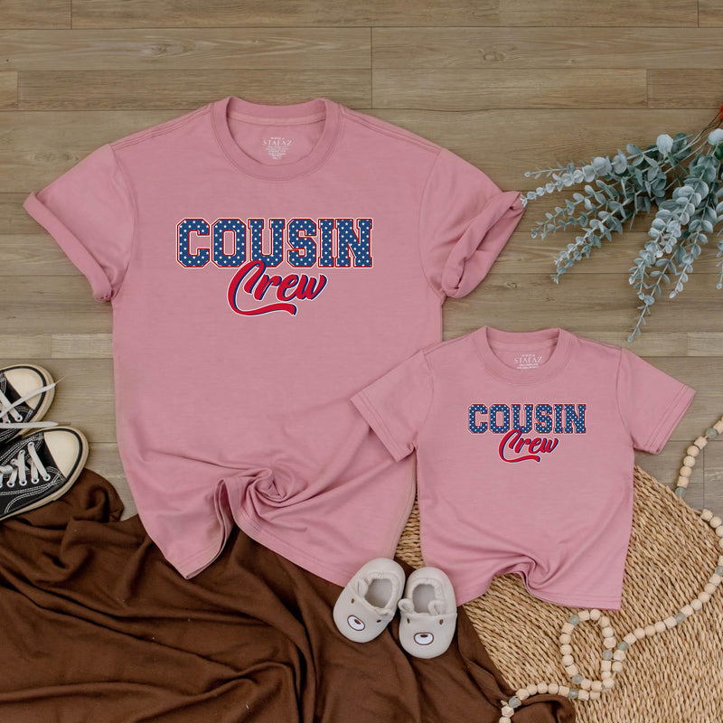Custom Cousin Crew Matching Family Shirts, Patriotic 4th of July Outfits for Baby, Toddler, Kids, Adults, Soft Cotton USA Design