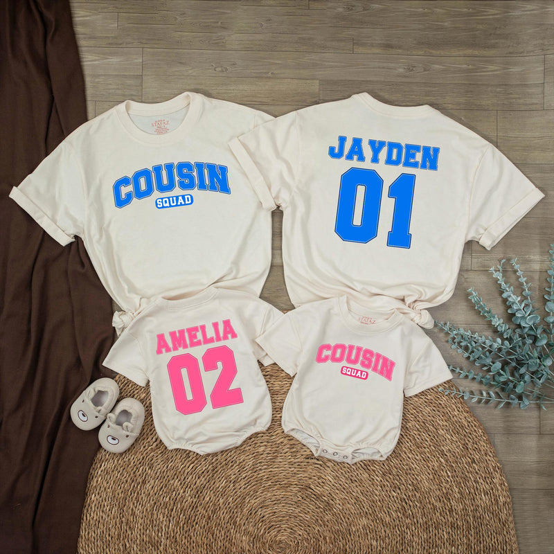 Custom Cousin Squad Matching Shirts & Rompers for Baby, Toddler & Kids - Soft Cotton Personalized Family Outfit for Holidays & Birthdays