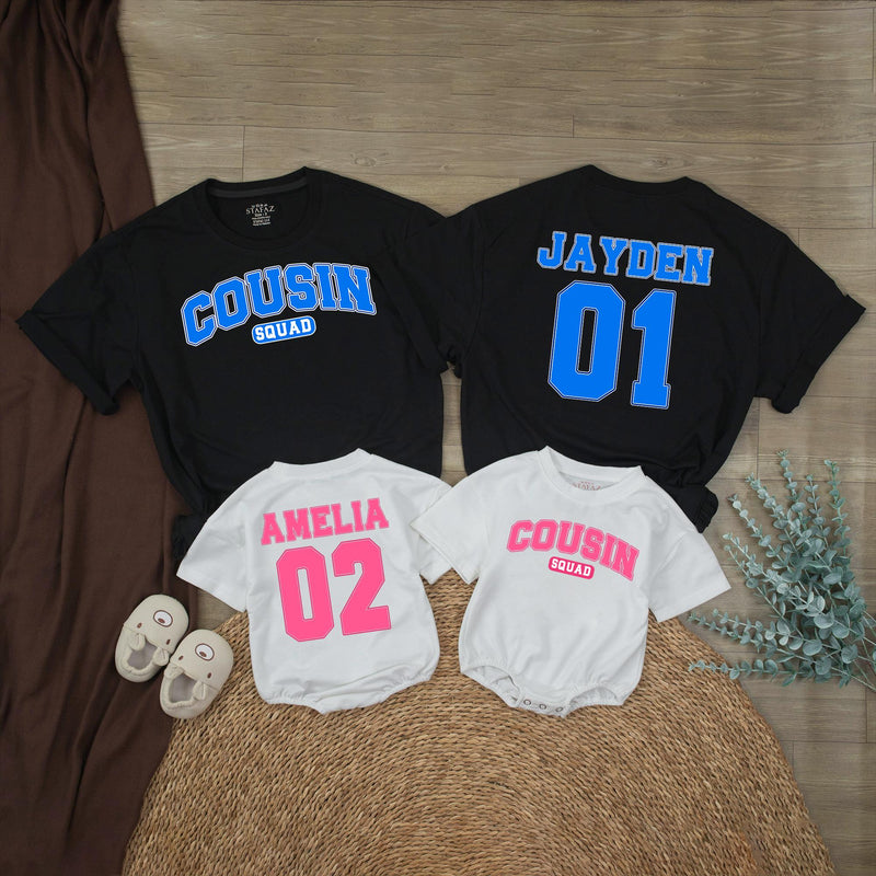 Custom Cousin Squad Matching Shirts & Rompers for Baby, Toddler & Kids - Soft Cotton Personalized Family Outfit for Holidays & Birthdays