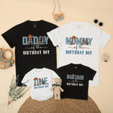 Custom Cowboy First Birthday Shirts for Boys with Blue Leopard Print Western Theme, Matching Family Outfits with Cowboy Hat and Cactus