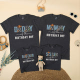 Custom Cowboy First Birthday Shirts for Boys with Blue Leopard Print Western Theme, Matching Family Outfits with Cowboy Hat and Cactus
