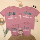 Custom Cowboy First Birthday Shirts for Boys with Blue Leopard Print Western Theme, Matching Family Outfits with Cowboy Hat and Cactus