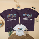 Custom Cowboy First Birthday Shirts for Boys with Blue Leopard Print Western Theme, Matching Family Outfits with Cowboy Hat and Cactus
