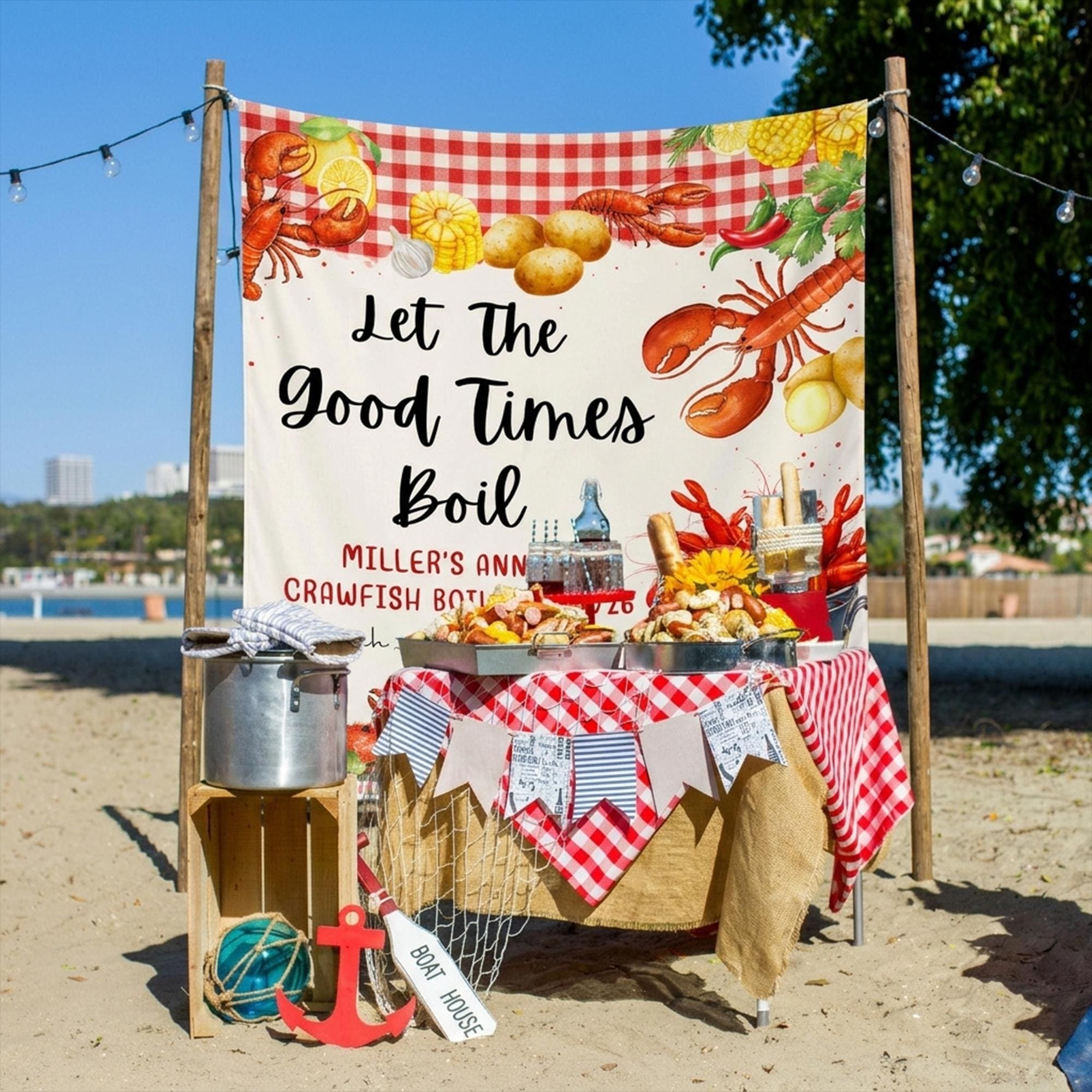 Custom Crawfish Boil Silk Banner Let the Good Times Boil Personalized Party Decor for Backyard Louisiana Seafood Gatherings May 2026