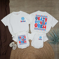 Custom Crazy Cousin Crew Matching Family Shirts with USA Flag Motif, Kids and Toddler Patriotic Outfits, Soft Cotton for 4th of July Fun