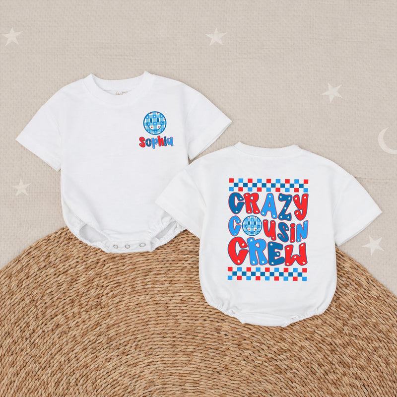 Custom Crazy Cousin Crew Matching Family Shirts with USA Flag Motif, Kids and Toddler Patriotic Outfits, Soft Cotton for 4th of July Fun