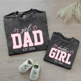 Custom Dad and Daughter Matching Shirts Pink Gingham Family Outfit Est 2026 Father Baby Girl Gift Whimsical Bow Design Cotton Tee