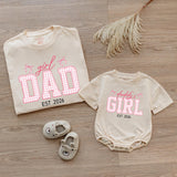 Custom Dad and Daughter Matching Shirts Pink Gingham Family Outfit Est 2026 Father Baby Girl Gift Whimsical Bow Design Cotton Tee