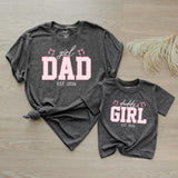 Custom Dad and Daughter Matching Shirts Pink Gingham Family Outfit Est 2026 Father Baby Girl Gift Whimsical Bow Design Cotton Tee
