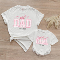 Custom Dad and Daughter Matching Shirts Pink Gingham Family Outfit Est 2026 Father Baby Girl Gift Whimsical Bow Design Cotton Tee